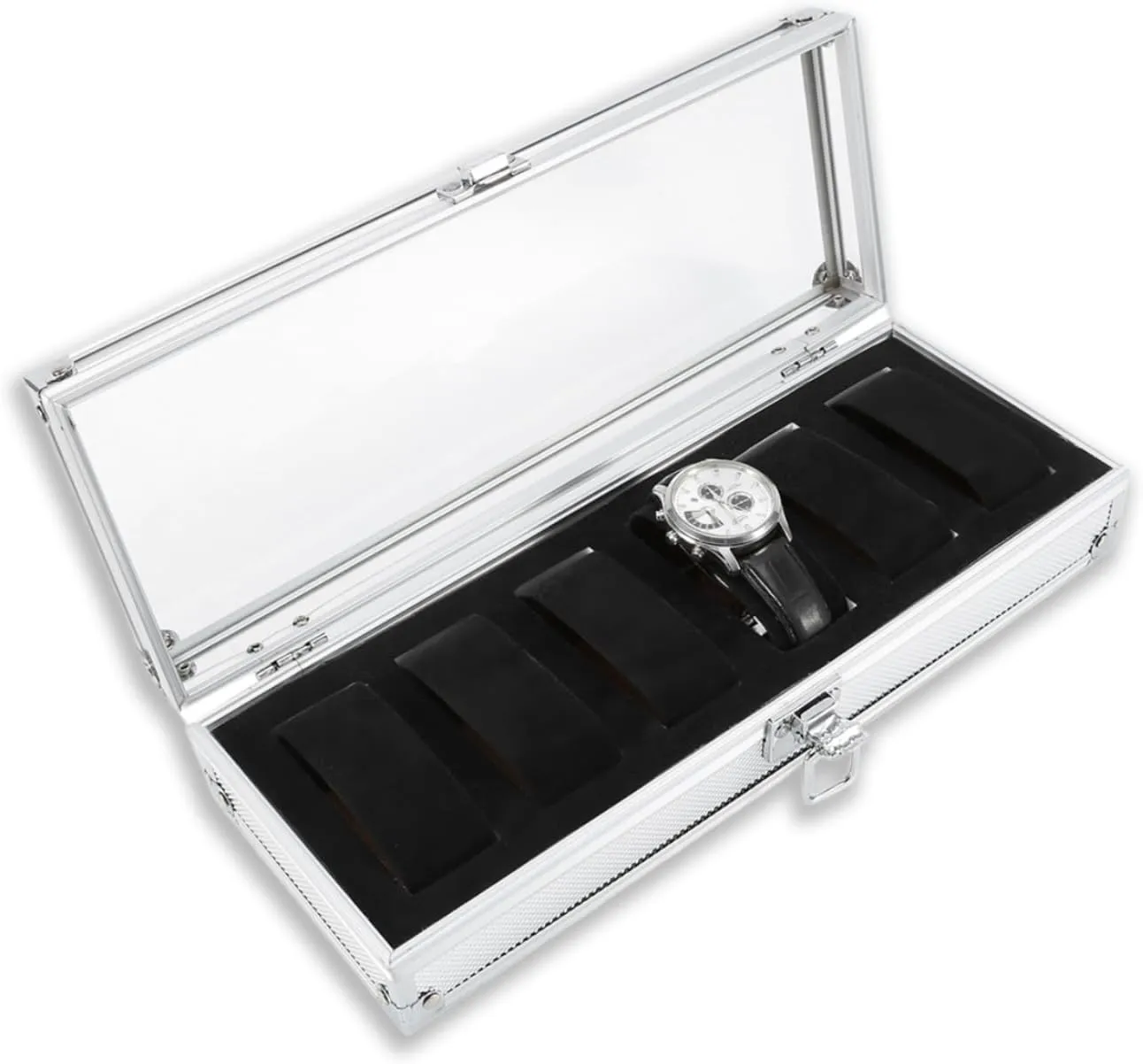Lid Watch Box Organizer with Metal Clip Watch Display Storage Box for Men Gifts(6 Slots) Modern 6-Slot homely chihuahua assume Watch Box Aluminum Watch Case with Clear Acrylic 