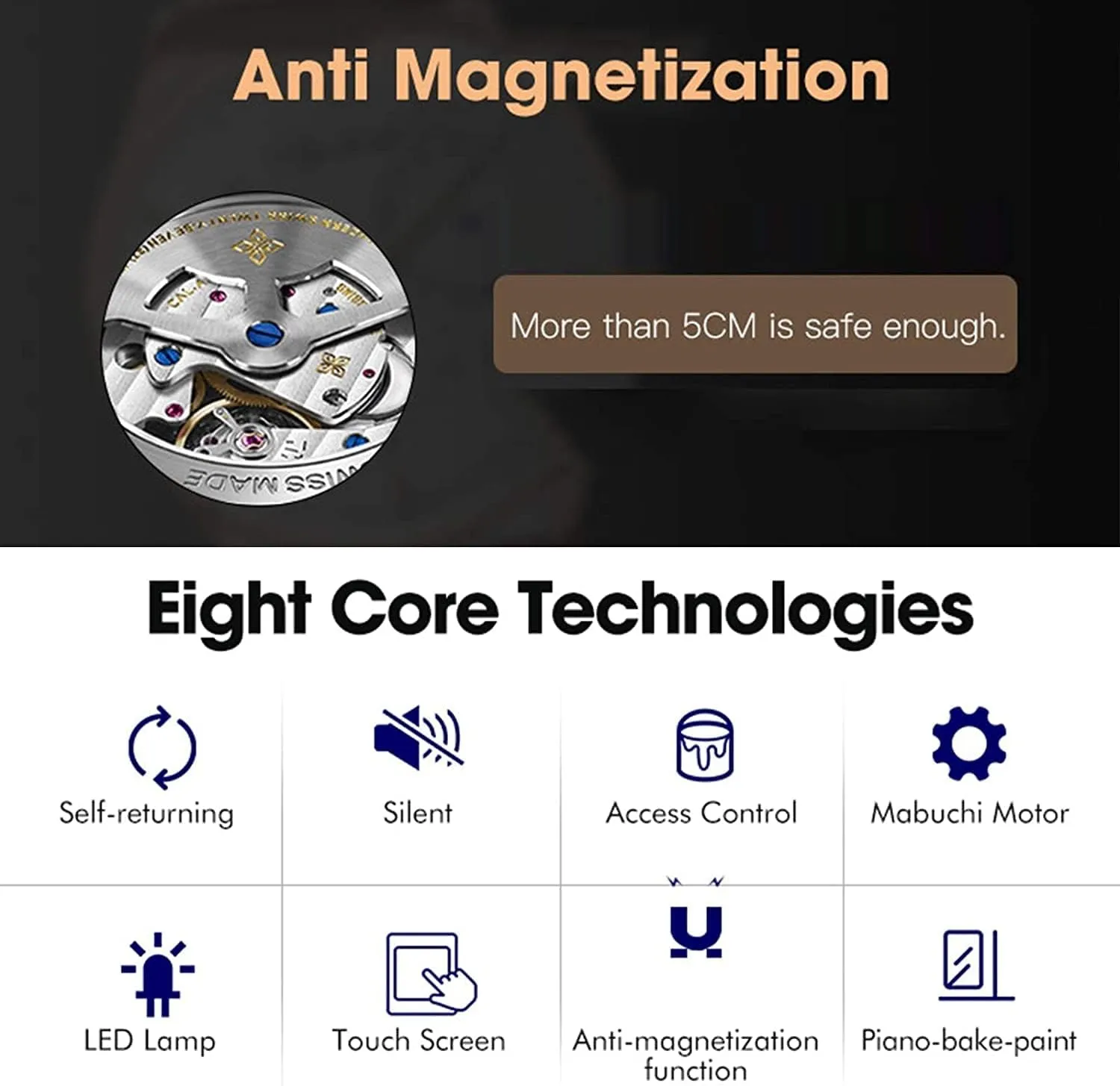Light 15 Rotation pterosaur supercontinent Mode Settings Piano Finish () Automatic Watch Winder, Watch Winder Box LCD Touch Screen Blue LED 