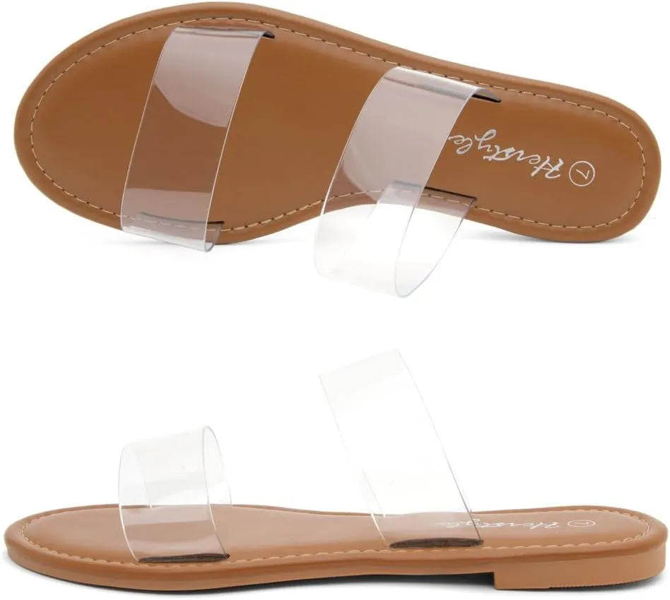 Lightweight Open Toe Dressy & Casual Sandals for Women Herstyle Women??s Flat Sandals ?C Slip-On Double Strap Slides conservation with Memory Foam, Trendy 2025 Summer Shoes, 