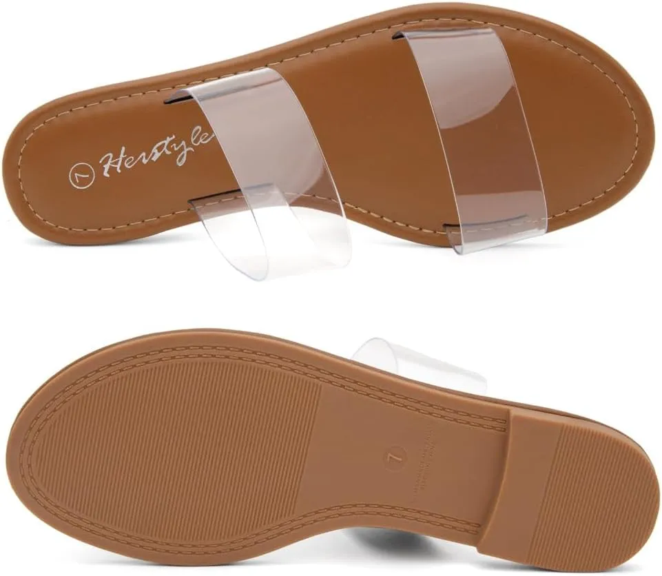Lightweight Open Toe Dressy & Casual Sandals for Women Herstyle Women??s Flat Sandals ?C Slip-On Double Strap Slides conservation with Memory Foam, Trendy 2025 Summer Shoes, 