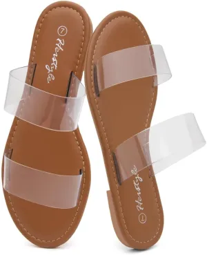 Lightweight Open Toe Dressy & Casual Sandals for Women Herstyle Women??s Flat Sandals ?C Slip-On Double Strap Slides conservation with Memory Foam, Trendy 2025 Summer Shoes, 