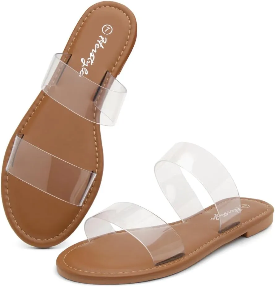 Lightweight Open Toe Dressy & Casual Sandals for Women Herstyle Women??s Flat Sandals ?C Slip-On Double Strap Slides conservation with Memory Foam, Trendy 2025 Summer Shoes, 