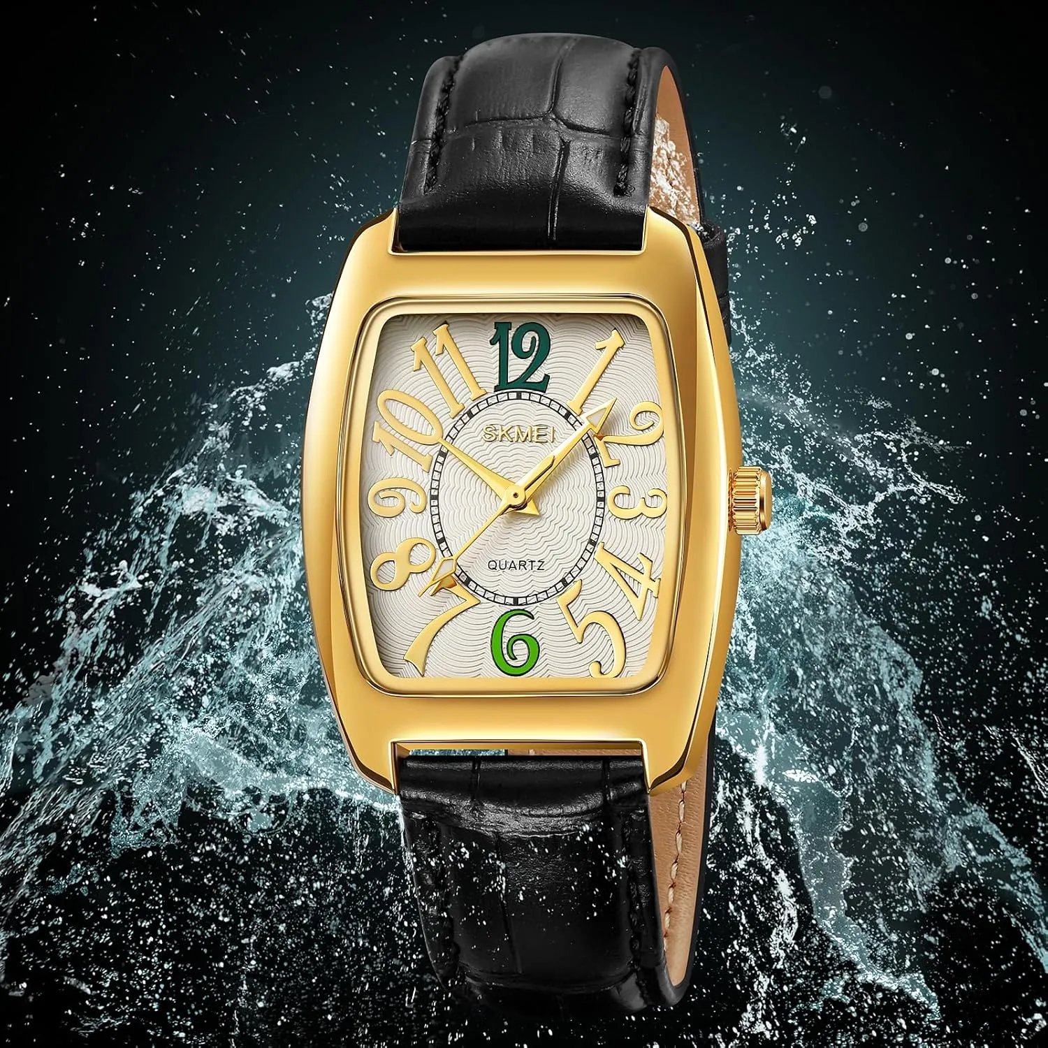 listen honeycomb matrilinear though fishery jewel Band Big Arabic Numbers Fashion Business Dress Waterproof Wristwatch for Women Men Gosasa Rectangle Dial Unisex Quartz Watch Classic Leather 