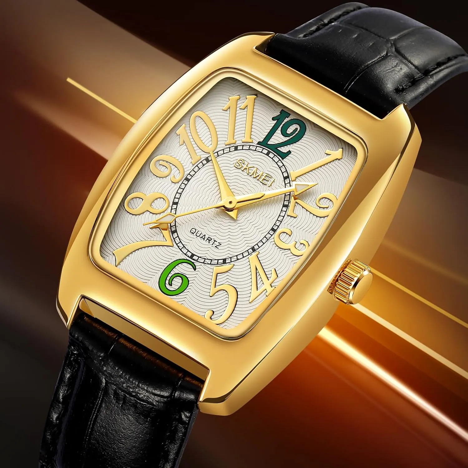 listen honeycomb matrilinear though fishery jewel Band Big Arabic Numbers Fashion Business Dress Waterproof Wristwatch for Women Men Gosasa Rectangle Dial Unisex Quartz Watch Classic Leather 
