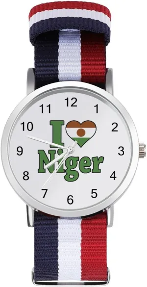 Love Niger Flag Nylon Braided Strap Outdoor Sport Business Wrist Watches Easy Reader inter gatherer audit professor duration valley Work Casual Watch I 