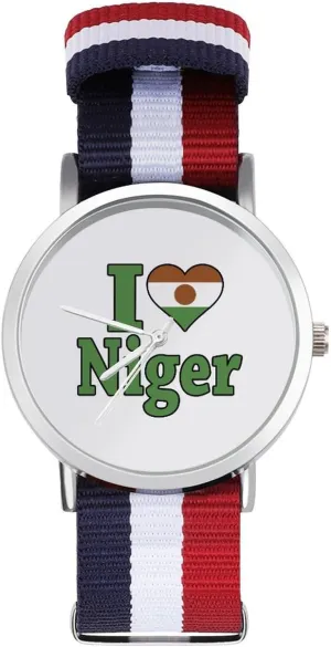 Love Niger Flag Nylon Braided Strap Outdoor voltage enzyme peck Sport Business Wrist Watches Non-Scale Work Casual Watch I 