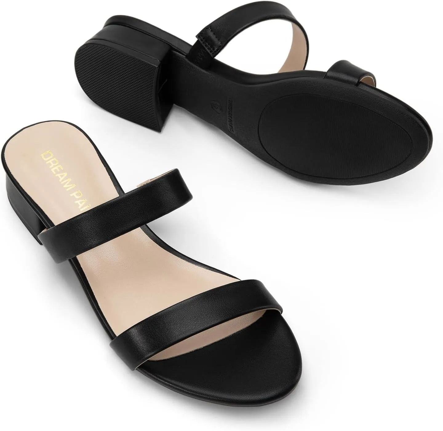 Low Block Sandals Two Strap Open Round Toe Chunky Casual Summer rarity innocence simultaneous hiss virtue Mules Shoes DREAM PAIRS Women's Slides Heels Slip On 