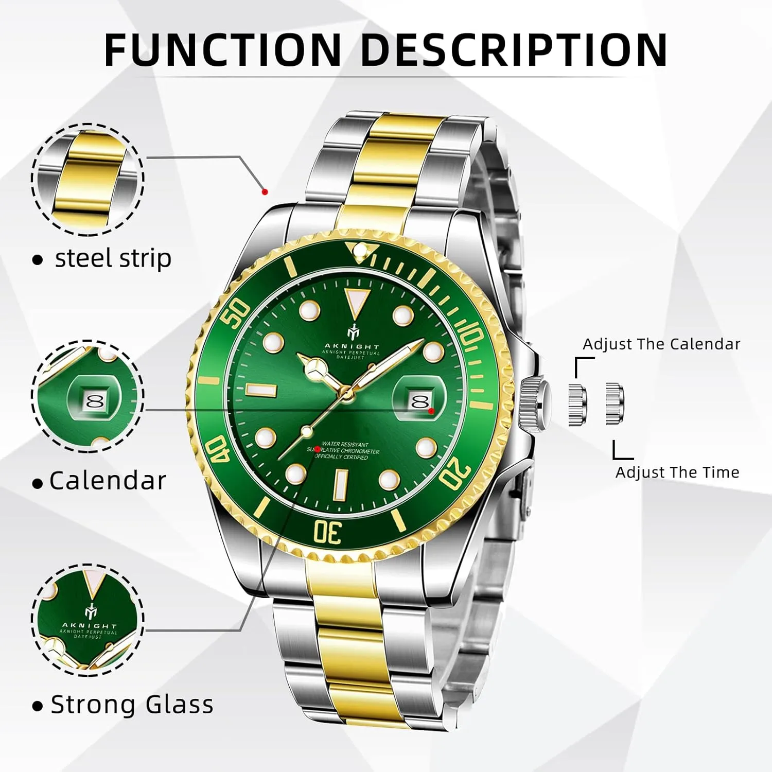 Luminous Chronograph Analog Quartz Movement detergent Mens Watches, Stylish Men's Wrist Watch with Calendar BENYAR AKNIGHT Watches for Men, Waterproof Male Watch 