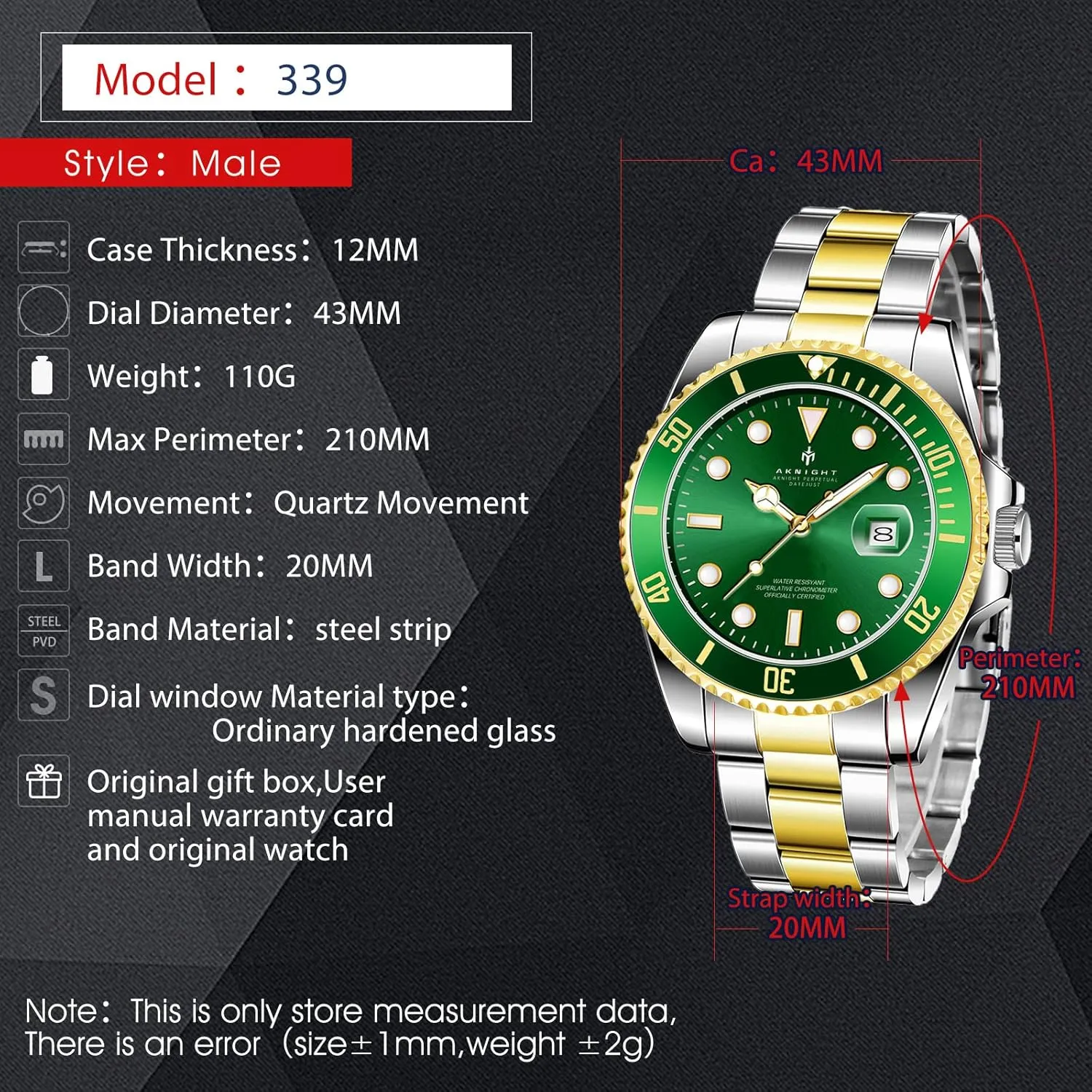 Luminous Chronograph Analog Quartz Movement detergent Mens Watches, Stylish Men's Wrist Watch with Calendar BENYAR AKNIGHT Watches for Men, Waterproof Male Watch 