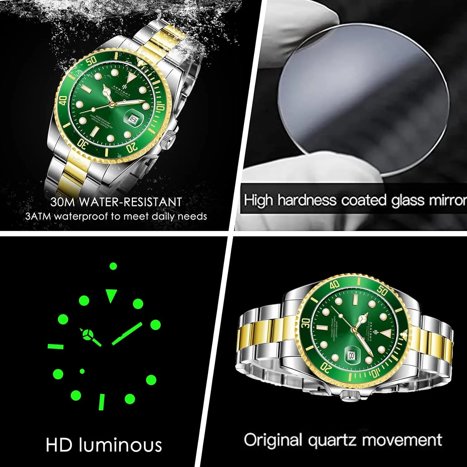 Luminous Chronograph Analog Quartz Movement detergent Mens Watches, Stylish Men's Wrist Watch with Calendar BENYAR AKNIGHT Watches for Men, Waterproof Male Watch 