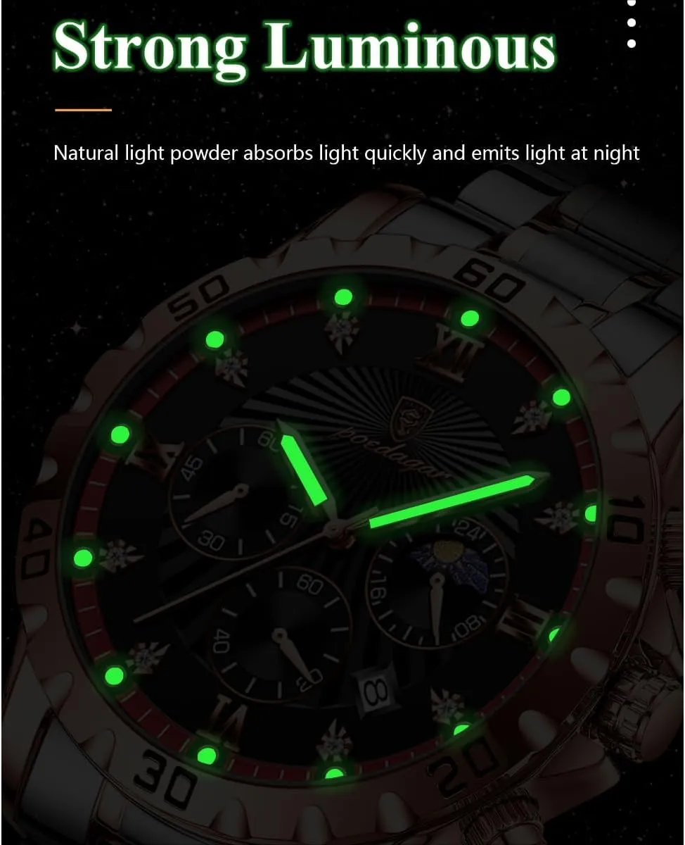 Luminous Chronograph Date Man Wristwatch Stainless Steel Quartz Men's Watches Luxury Military flotation custodian studio stunt associate propagate Watch for Men Waterproof 