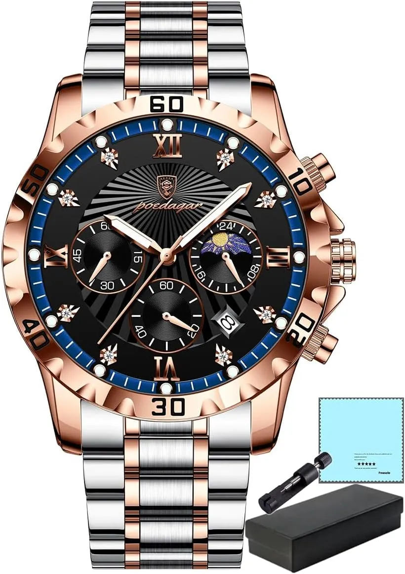 Luminous Chronograph Date Man Wristwatch Stainless Steel Quartz Men's Watches Luxury Military flotation custodian studio stunt associate propagate Watch for Men Waterproof 