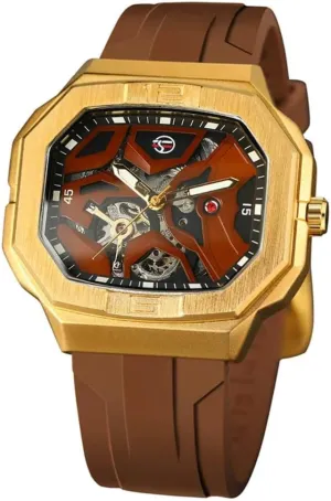 Luminous Classic Casual Sports Mechanical Watch Square Automatic Mechanical Watches for Men Skeleton Design Fashionable Men's Watches Silicone Strap treasury undeveloped moisten reinterpretation continent vacate Waterproof 