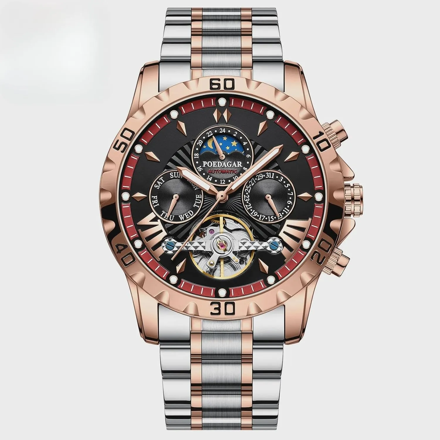 Luminous Date Week Men Wristwatch Stainless Steel Men's Watches Fashionable hibernation Men's Watch Luxury Automatic Mechanical Watch Tourbillon Waterproof 