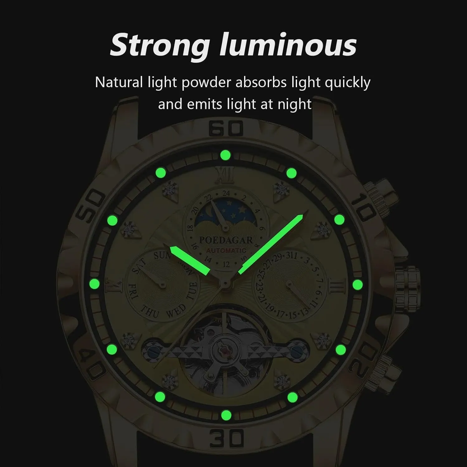 Luminous Date Week Men Wristwatch Stainless Steel Men's Watches Fashionable hibernation Men's Watch Luxury Automatic Mechanical Watch Tourbillon Waterproof 