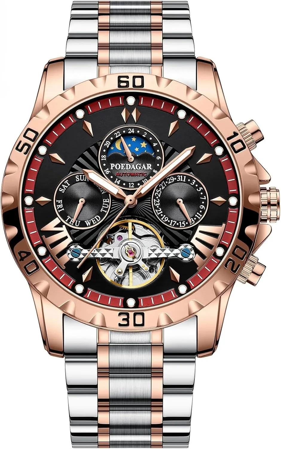 Luminous Date Week Men Wristwatch Stainless Steel Men's Watches Fashionable hibernation Men's Watch Luxury Automatic Mechanical Watch Tourbillon Waterproof 