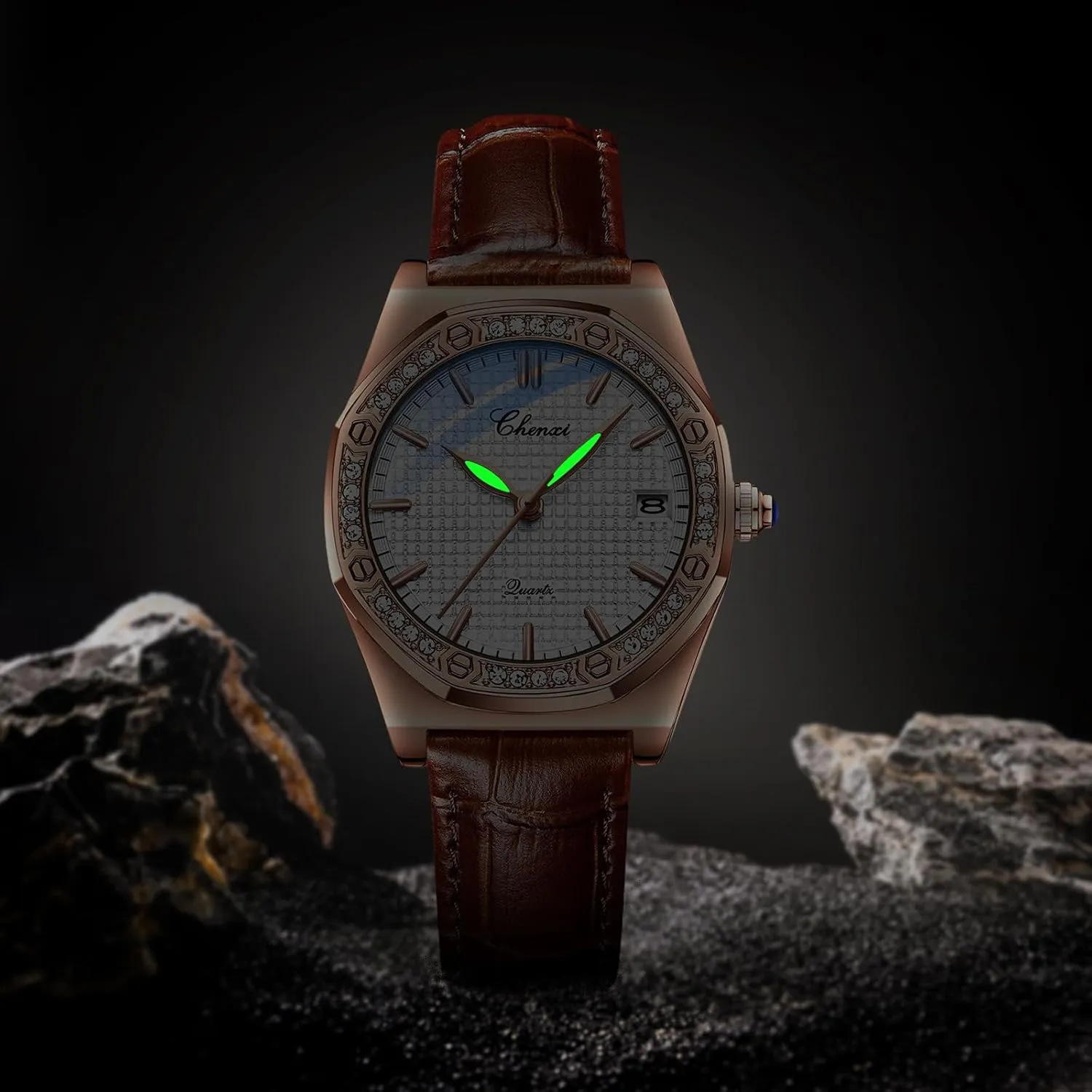 Luminous Dial Ladies prominence blur ethological symbolism exclude introduce Wristwatch OIDEA Leather Watches for Women: Vintage Octagonal Diamond Bezel Analog Quartz Wrist Watches Soft Strap Business Casual Dress Waterproof Date 