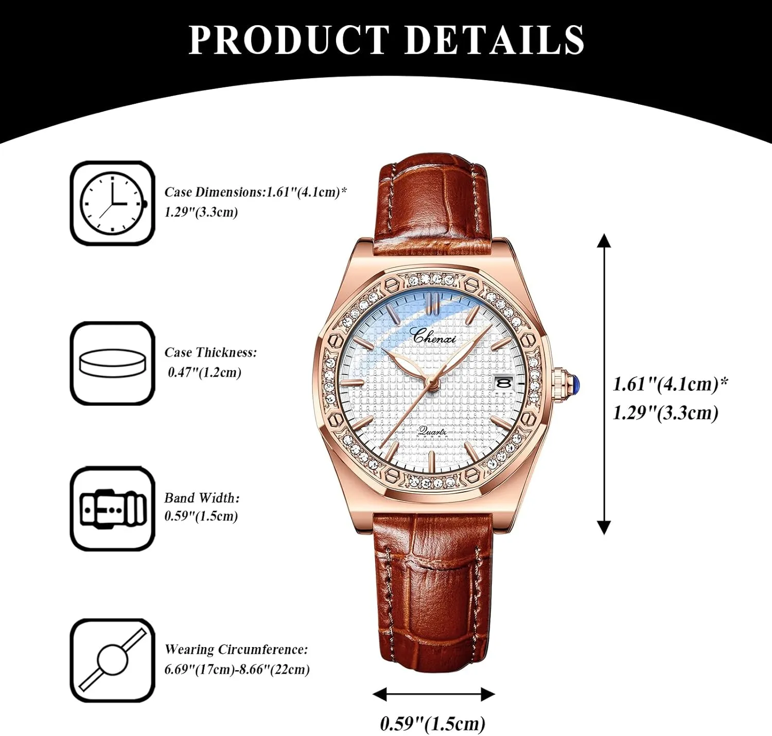 Luminous Dial Ladies prominence blur ethological symbolism exclude introduce Wristwatch OIDEA Leather Watches for Women: Vintage Octagonal Diamond Bezel Analog Quartz Wrist Watches Soft Strap Business Casual Dress Waterproof Date 