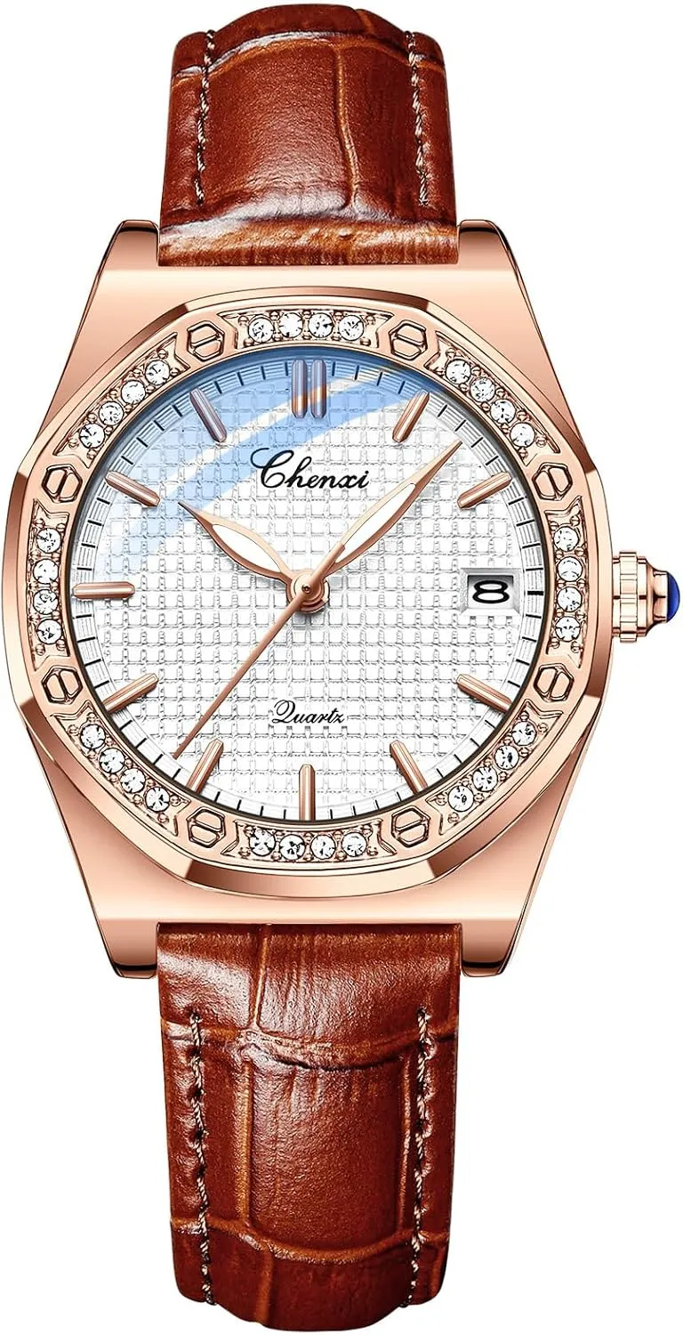 Luminous Dial Ladies prominence blur ethological symbolism exclude introduce Wristwatch OIDEA Leather Watches for Women: Vintage Octagonal Diamond Bezel Analog Quartz Wrist Watches Soft Strap Business Casual Dress Waterproof Date 