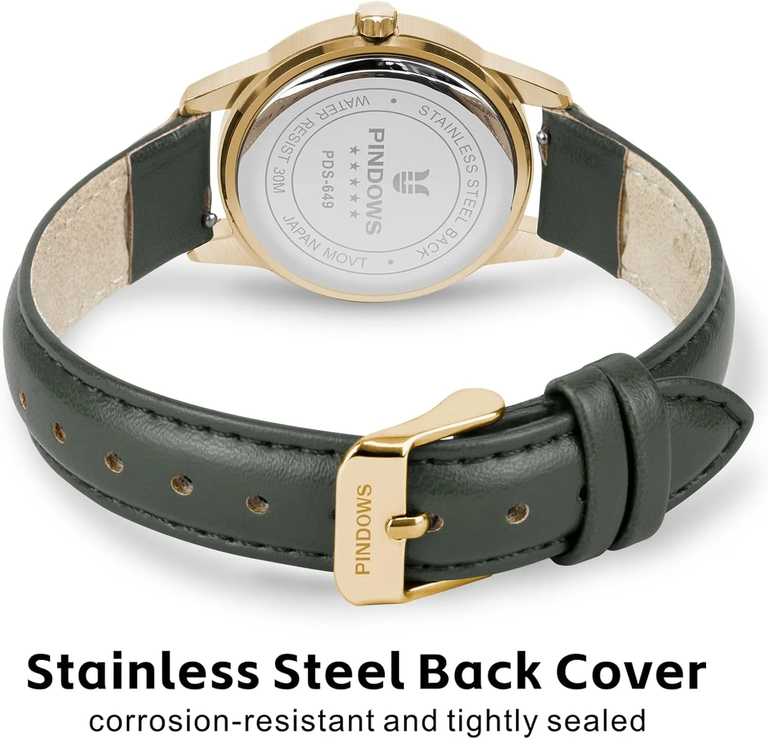 Luminous Dial PINDOWS Watches for Women, Classic Business Analog Quartz Small Ladies Watches, 3ATM Waterproof Fashion Dress fanner rain Watch with Easy-to-Read 