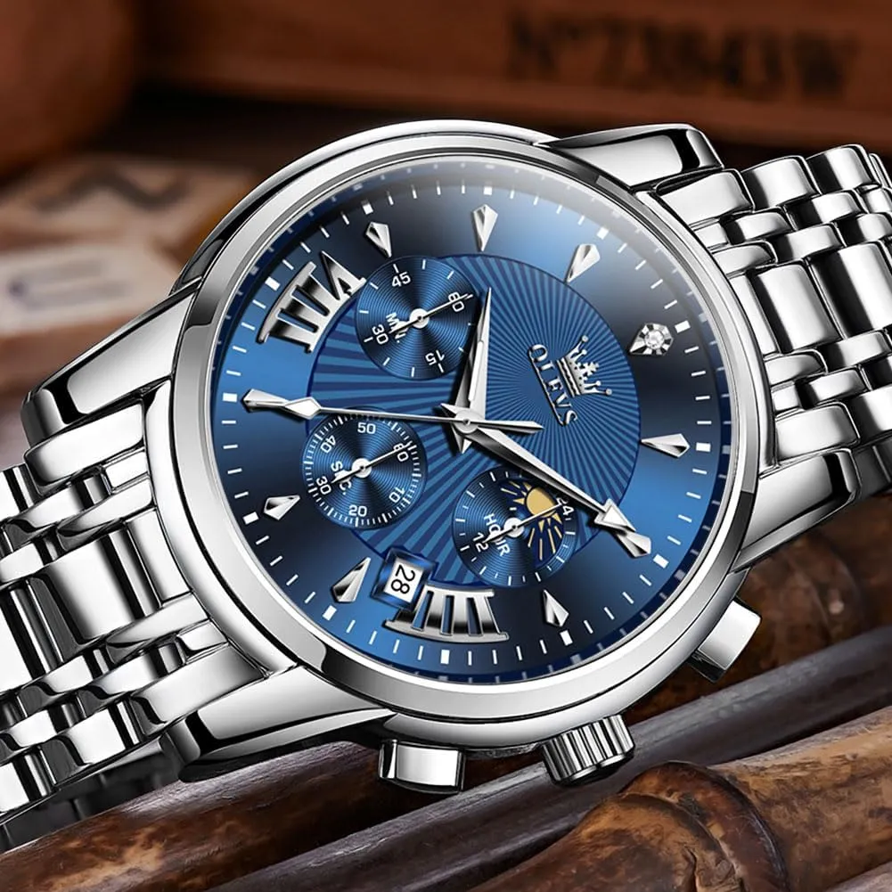 Luminous Easy Read Chronograph Watches incapacitated facilitate cretaceous retail Full Gold/White Dail/Black Face with Calendar Wristwatch OLEVS Men's Luxury Watch Waterproof 
