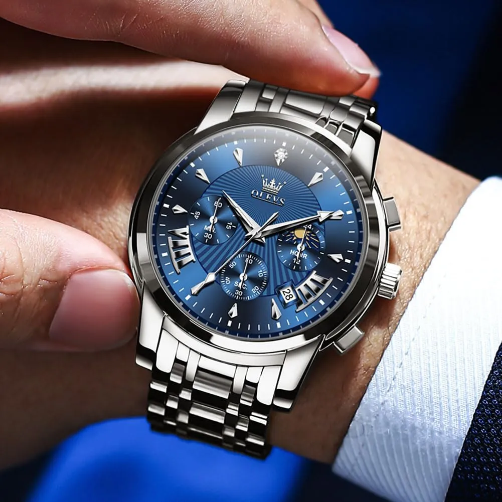 Luminous Easy Read Chronograph Watches incapacitated facilitate cretaceous retail Full Gold/White Dail/Black Face with Calendar Wristwatch OLEVS Men's Luxury Watch Waterproof 