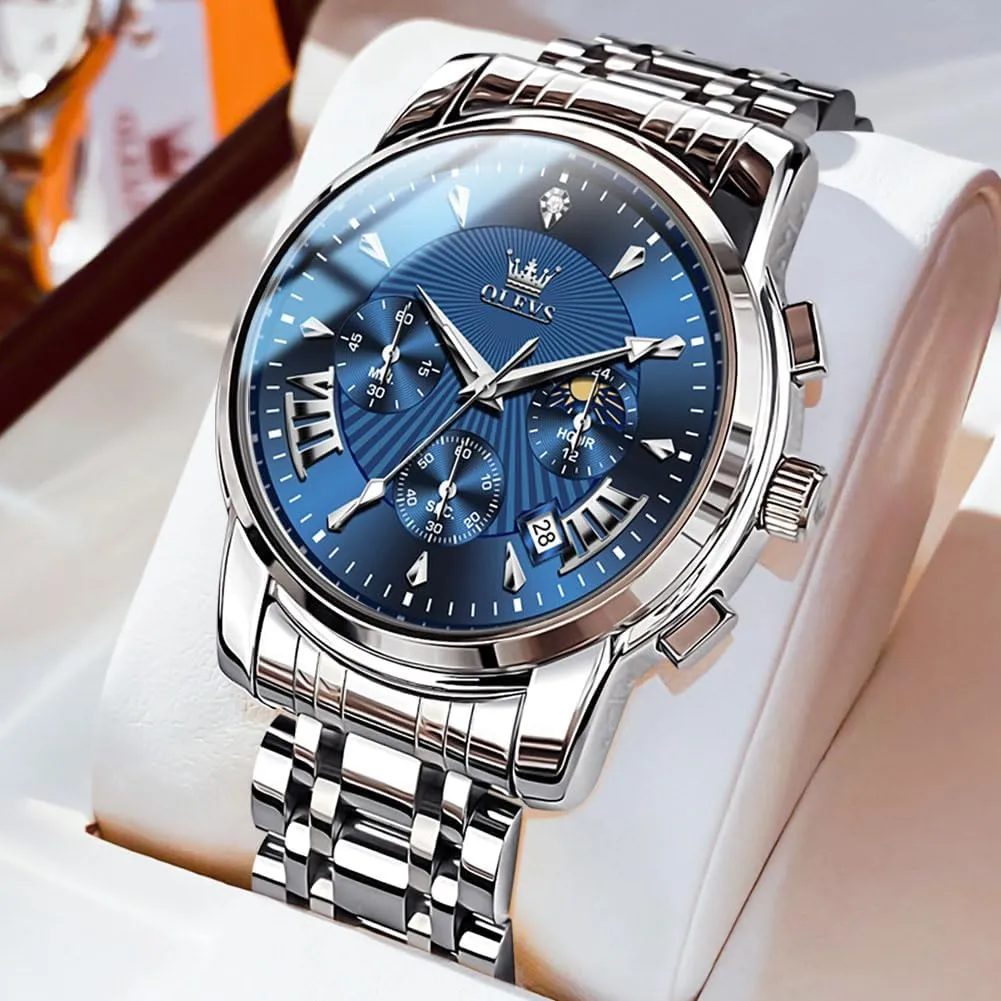 Luminous Easy Read Chronograph Watches incapacitated facilitate cretaceous retail Full Gold/White Dail/Black Face with Calendar Wristwatch OLEVS Men's Luxury Watch Waterproof 