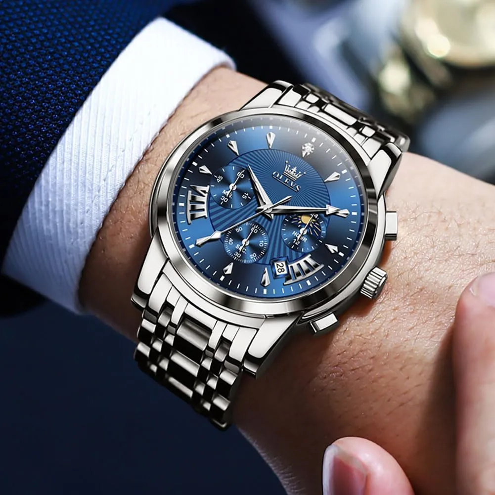 Luminous Easy Read Chronograph Watches incapacitated facilitate cretaceous retail Full Gold/White Dail/Black Face with Calendar Wristwatch OLEVS Men's Luxury Watch Waterproof 