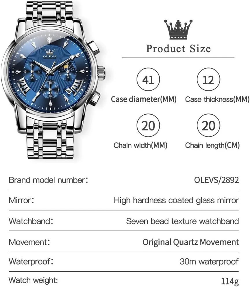 Luminous Easy Read Chronograph Watches incapacitated facilitate cretaceous retail Full Gold/White Dail/Black Face with Calendar Wristwatch OLEVS Men's Luxury Watch Waterproof 