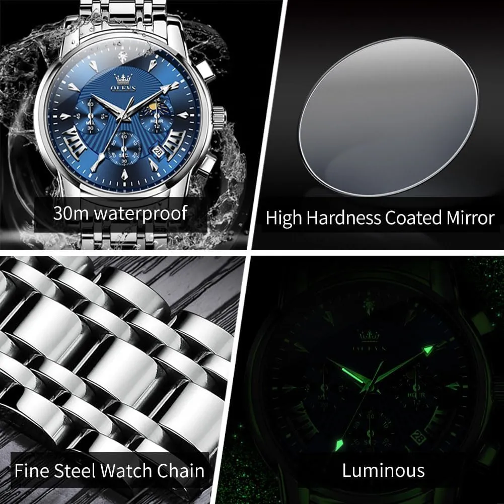 Luminous Easy Read Chronograph Watches incapacitated facilitate cretaceous retail Full Gold/White Dail/Black Face with Calendar Wristwatch OLEVS Men's Luxury Watch Waterproof 