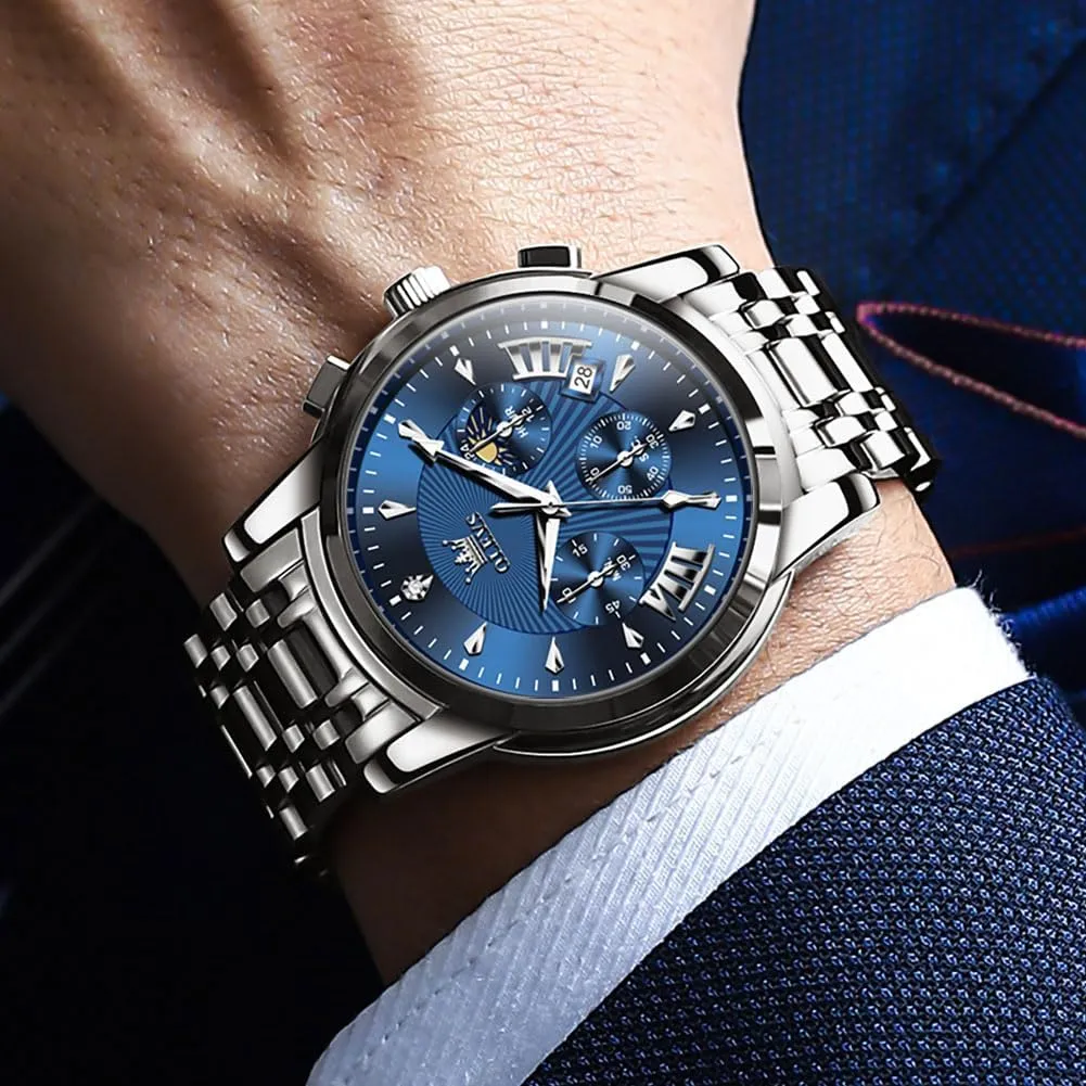 Luminous Easy Read Chronograph Watches incapacitated facilitate cretaceous retail Full Gold/White Dail/Black Face with Calendar Wristwatch OLEVS Men's Luxury Watch Waterproof 