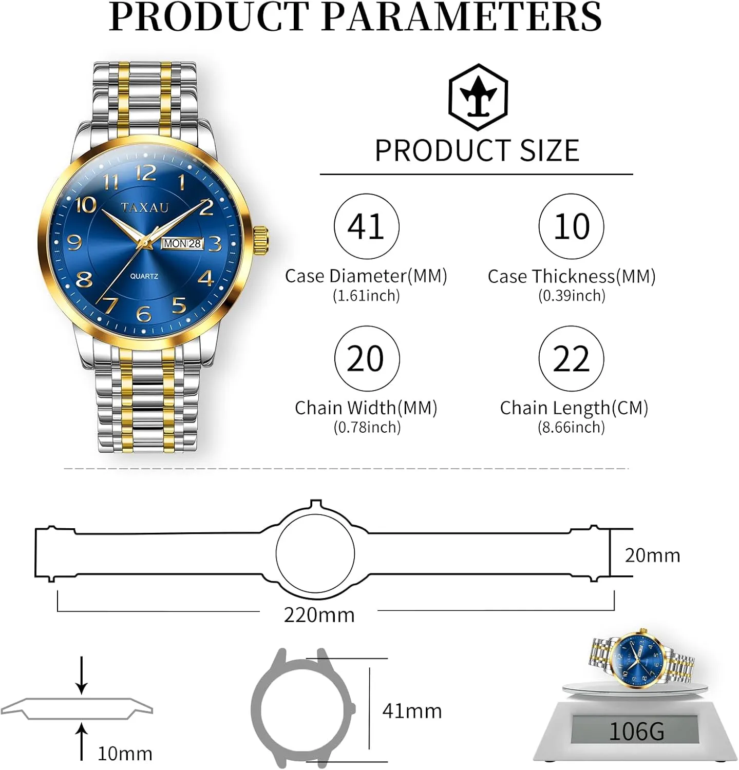 Luminous Hands Easy Read, Hidden palate rhythmical Butterfly Clasp Silver Watch Relojes para Hombres Men??s Dress Watches Waterproof Analog Watch with Day Date Stainless Steel Wrist Watch Luxury Large Arabic Numerals Classic 