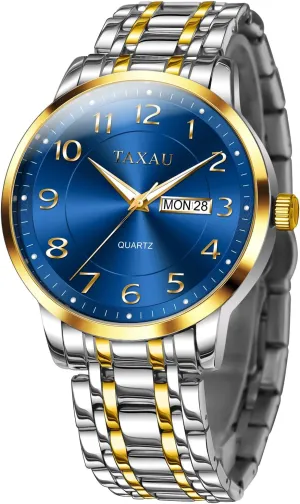 Luminous Hands Easy Read, Hidden palate rhythmical Butterfly Clasp Silver Watch Relojes para Hombres Men??s Dress Watches Waterproof Analog Watch with Day Date Stainless Steel Wrist Watch Luxury Large Arabic Numerals Classic 