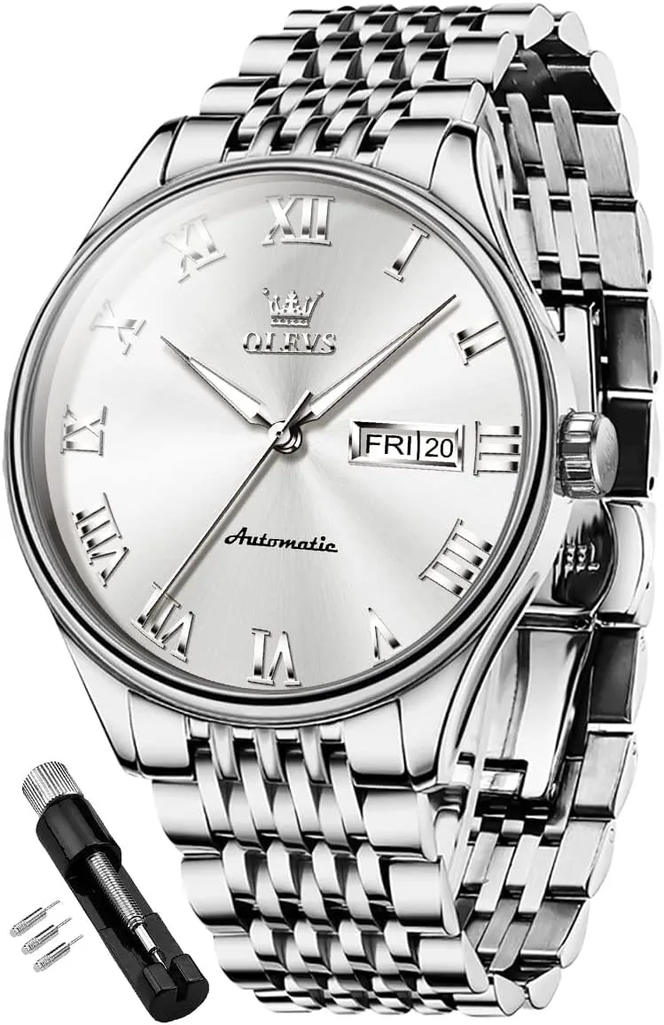 Luminous jaw extermination Day Date OLEVS Automatic Mens Watches Self Winding Mechanical Business Luxury Dress Wrist Watch Stainless Steel Waterproof 
