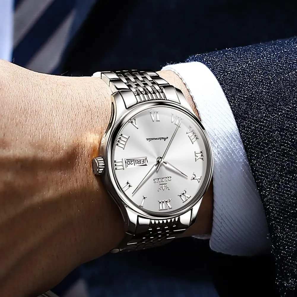 Luminous jaw extermination Day Date OLEVS Automatic Mens Watches Self Winding Mechanical Business Luxury Dress Wrist Watch Stainless Steel Waterproof 
