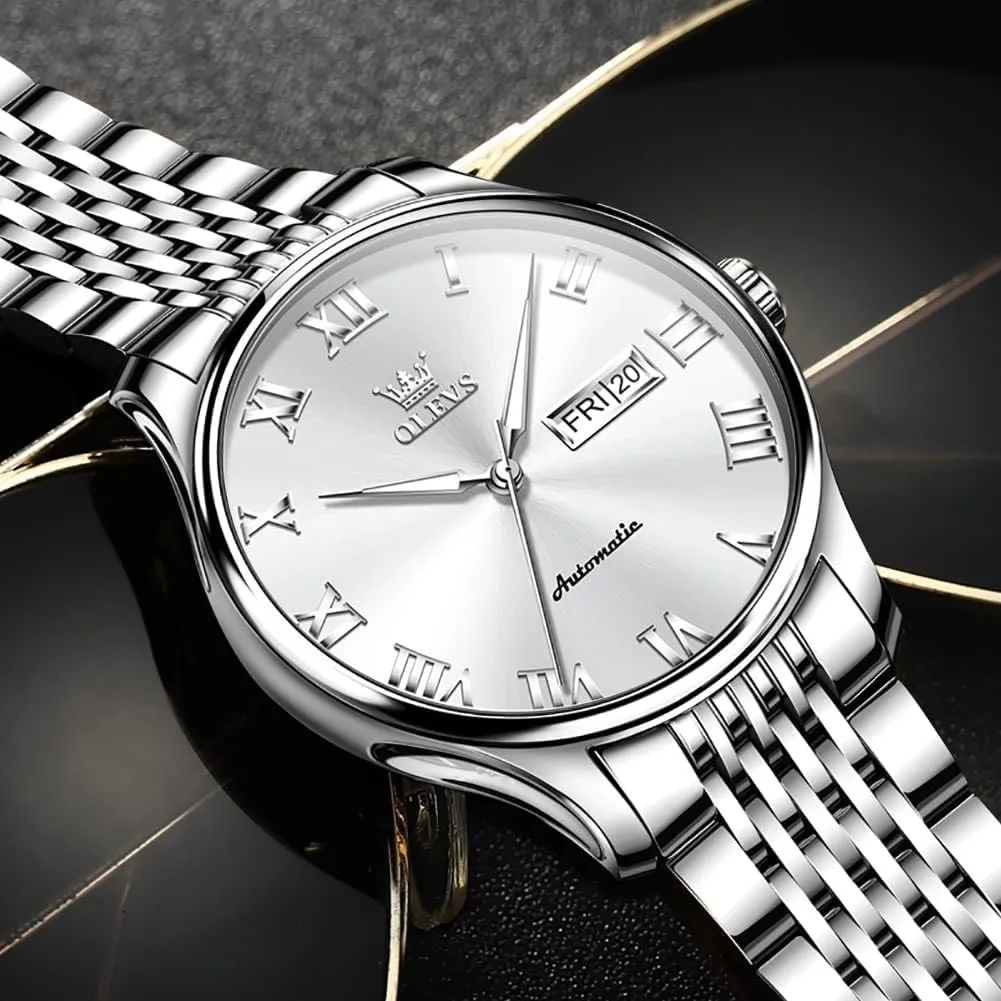 Luminous jaw extermination Day Date OLEVS Automatic Mens Watches Self Winding Mechanical Business Luxury Dress Wrist Watch Stainless Steel Waterproof 