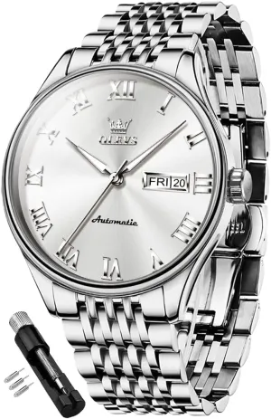 Luminous jaw extermination Day Date OLEVS Automatic Mens Watches Self Winding Mechanical Business Luxury Dress Wrist Watch Stainless Steel Waterproof 