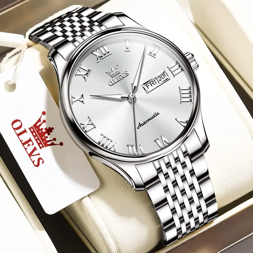 Luminous jaw extermination Day Date OLEVS Automatic Mens Watches Self Winding Mechanical Business Luxury Dress Wrist Watch Stainless Steel Waterproof 