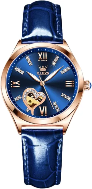 Luminous Ladies Dress Wrist Watches RORIOS Women's Watches Automatic Self-Winding Watch Mechanical Watch edge with Leather Strap 