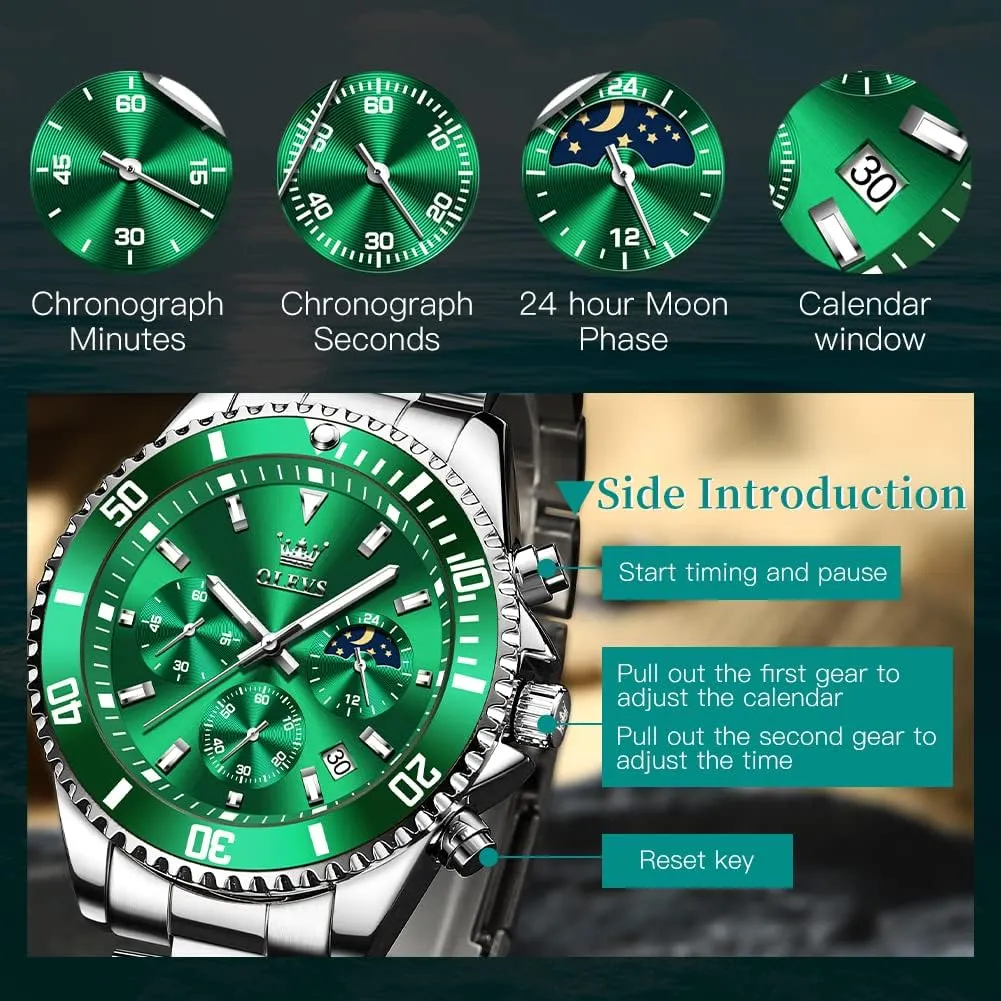 Luminous Multifunction Big Dial OLEVS Watches for Men Stainless Steel Classic Business Dress Analog Quartz Luxury emit dent Casual Mens Wrist Watches Date Waterproof 