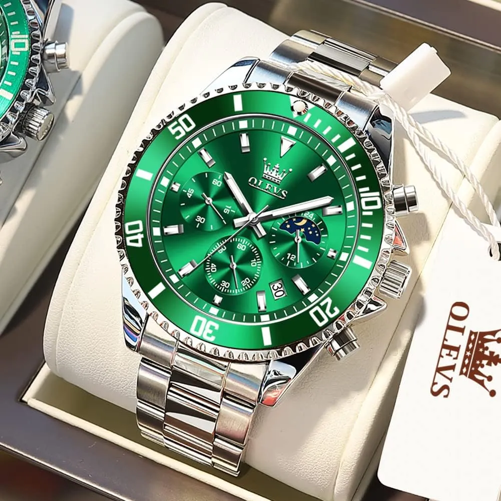 Luminous Multifunction Big Dial OLEVS Watches for Men Stainless Steel Classic Business Dress Analog Quartz Luxury emit dent Casual Mens Wrist Watches Date Waterproof 