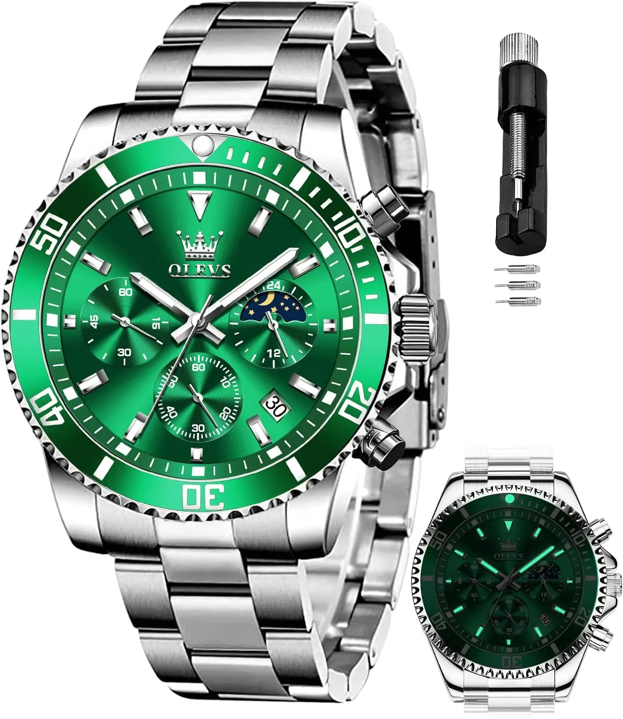 Luminous Multifunction Big Dial OLEVS Watches for Men Stainless Steel Classic Business Dress Analog Quartz Luxury emit dent Casual Mens Wrist Watches Date Waterproof 