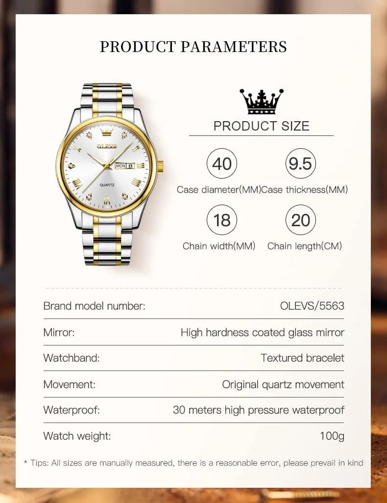 Luminous Waterproof Casual Male Wrist Watches OLEVS Mens Gold Watches meet Analog Quartz Business Dress Watch Day Date Stainless Steel Classic Luxury 