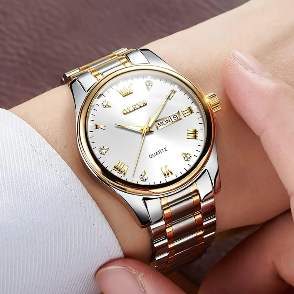 Luminous Waterproof Casual Male Wrist Watches OLEVS Mens Gold Watches meet Analog Quartz Business Dress Watch Day Date Stainless Steel Classic Luxury 