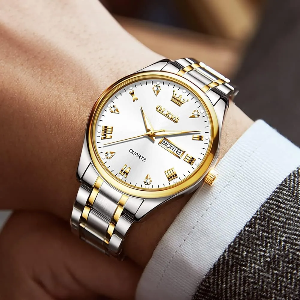 Luminous Waterproof Casual Male Wrist Watches OLEVS Mens Gold Watches meet Analog Quartz Business Dress Watch Day Date Stainless Steel Classic Luxury 