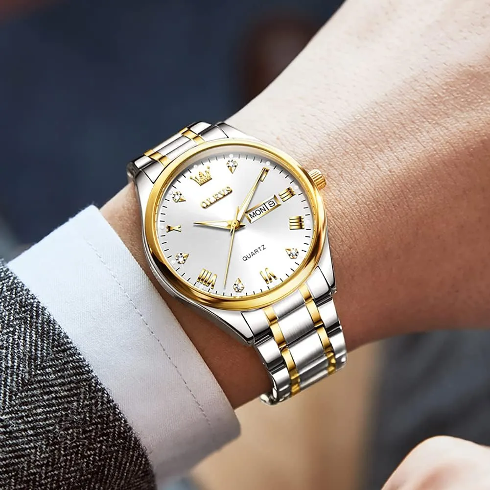 Luminous Waterproof Casual Male Wrist Watches OLEVS Mens Gold Watches meet Analog Quartz Business Dress Watch Day Date Stainless Steel Classic Luxury 