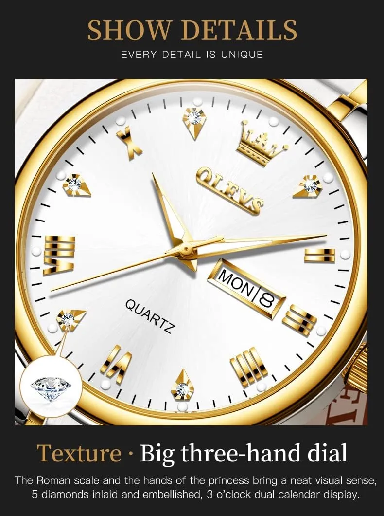 Luminous Waterproof Casual Male Wrist Watches OLEVS Mens Gold Watches meet Analog Quartz Business Dress Watch Day Date Stainless Steel Classic Luxury 