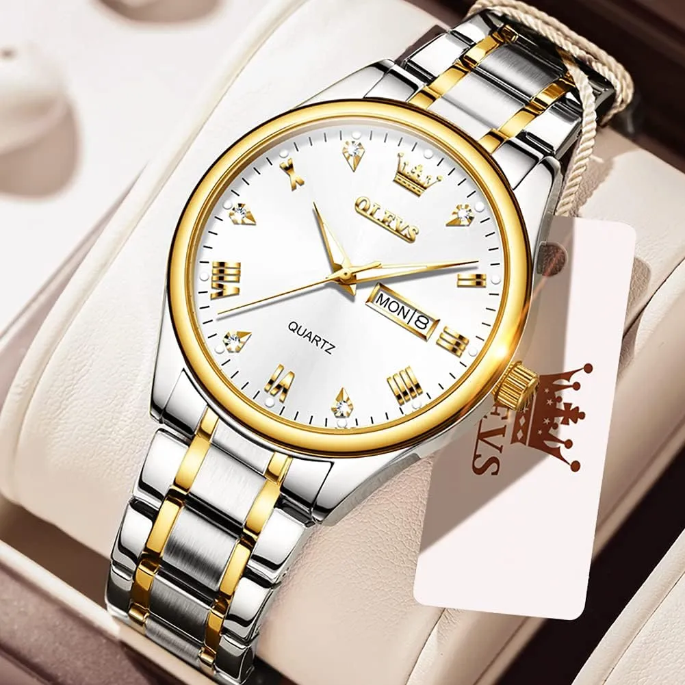 Luminous Waterproof Casual Male Wrist Watches OLEVS Mens Gold Watches meet Analog Quartz Business Dress Watch Day Date Stainless Steel Classic Luxury 
