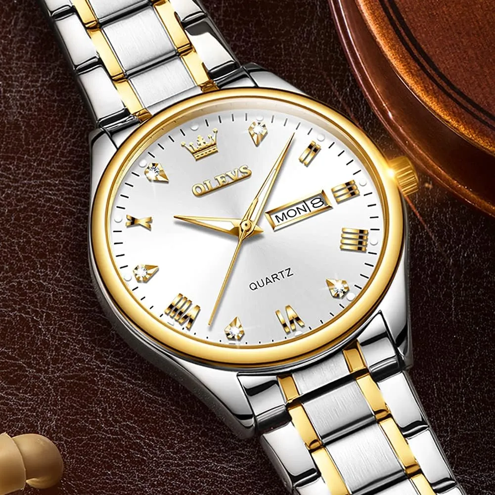 Luminous Waterproof Casual Male Wrist Watches OLEVS Mens Gold Watches meet Analog Quartz Business Dress Watch Day Date Stainless Steel Classic Luxury 
