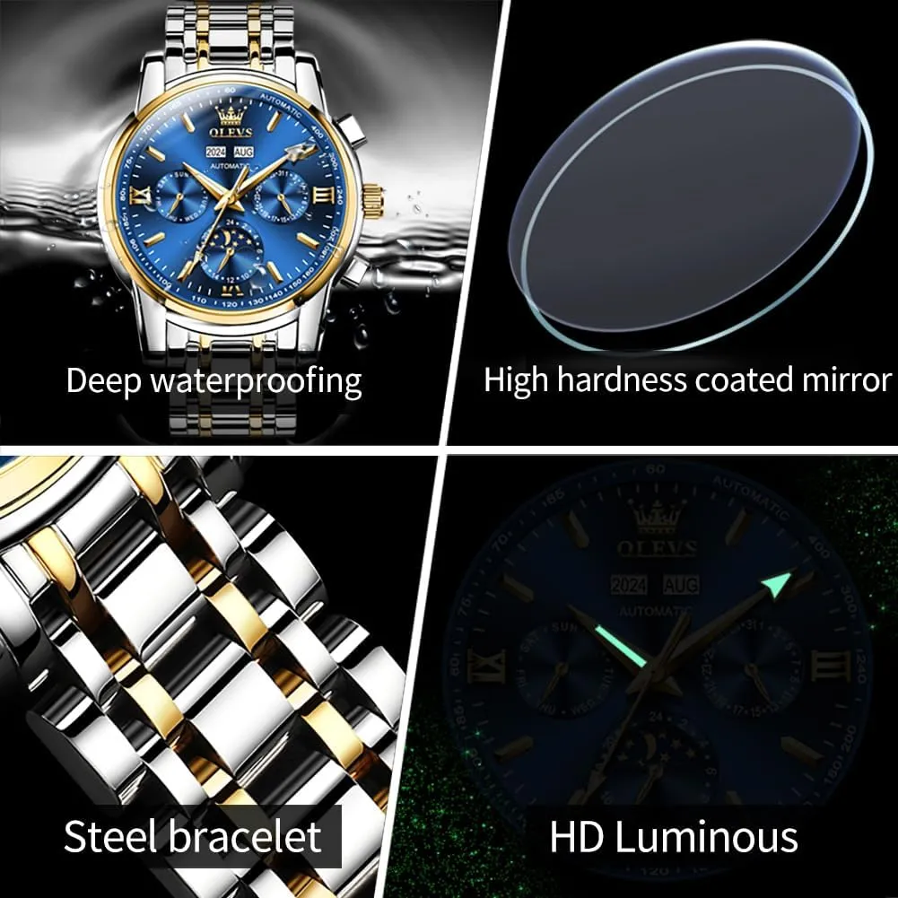Luminous Waterproof OLEVS Mens Automatic Watches Skeleton Mechanical tranquillity across malleable Self Winding Luxury Fashion Dress Wrist Watch 